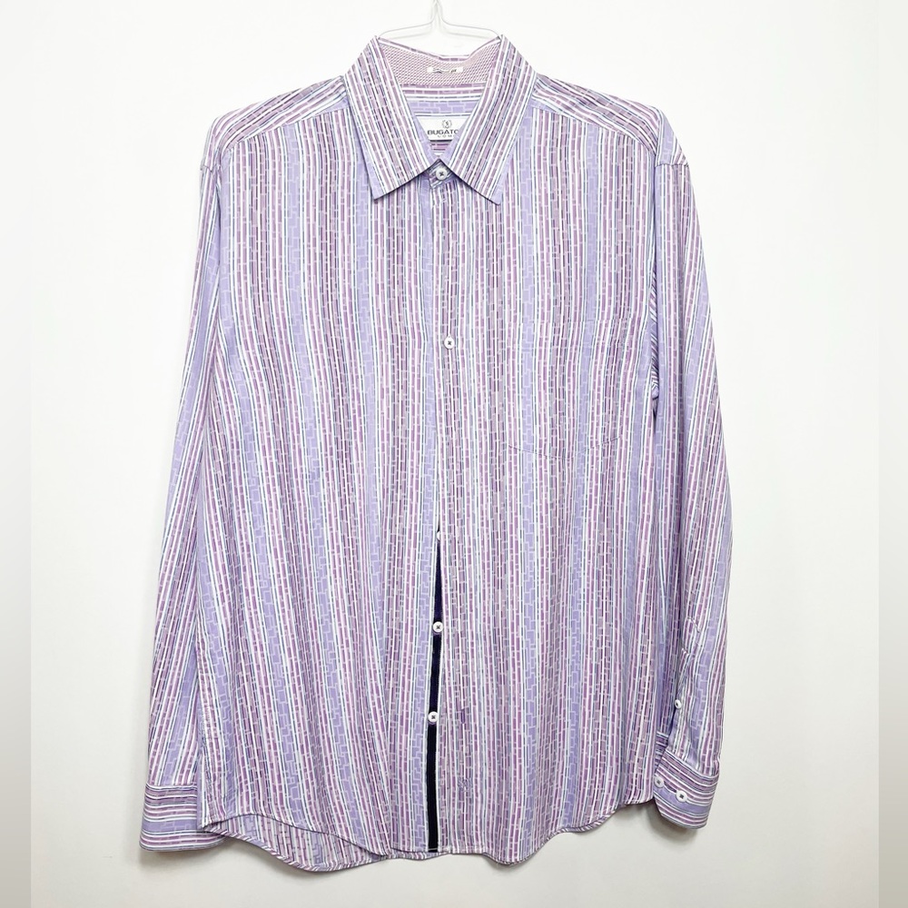 Bugatchi Long Sleeve Button Down Purple Pastel Design Shirt Size XL